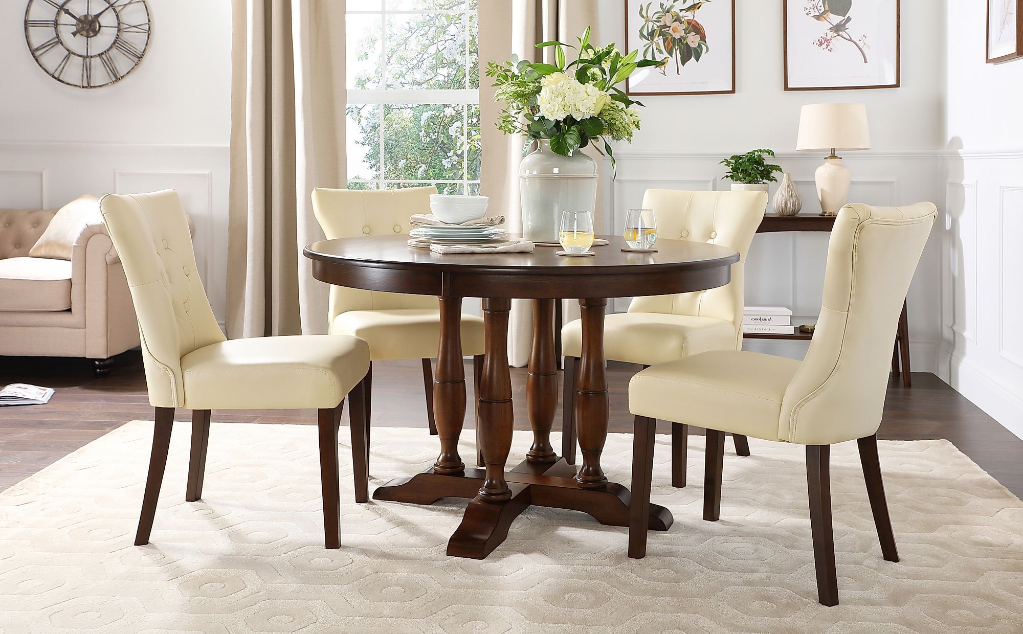 Preferred Highgrove Round Dark Wood Dining Table With 4 Bewley Ivory With Regard To Dark Brown Round Dining Tables (View 10 of 15)