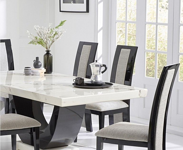 Raphael 170Cm White Pedestal Marble Dining Table With Inside Trendy White And Black Dining Tables (View 4 of 15)