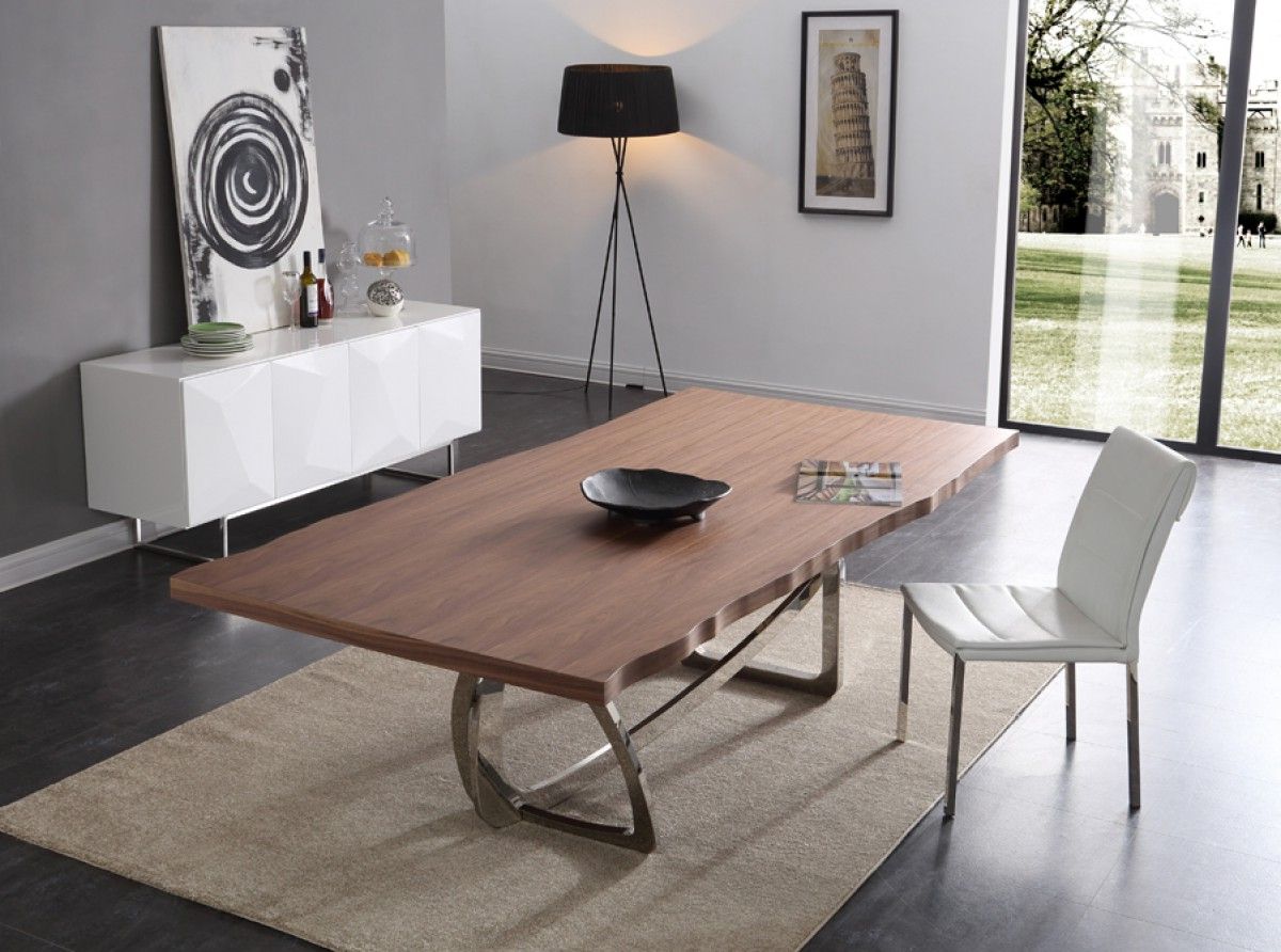 Recent Walnut And White Dining Tables In Modrest Addy Modern Walnut & Stainless Steel Dining Table (View 2 of 15)