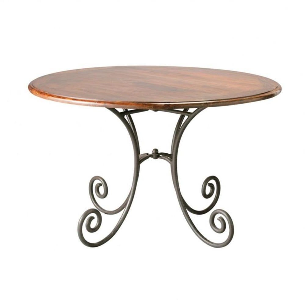 Reclaimed Teak And Cast Iron Round Dining Tables Regarding Best And Newest Solid Sheesham Wood And Wrought Iron Round Dining Table D (View 7 of 15)