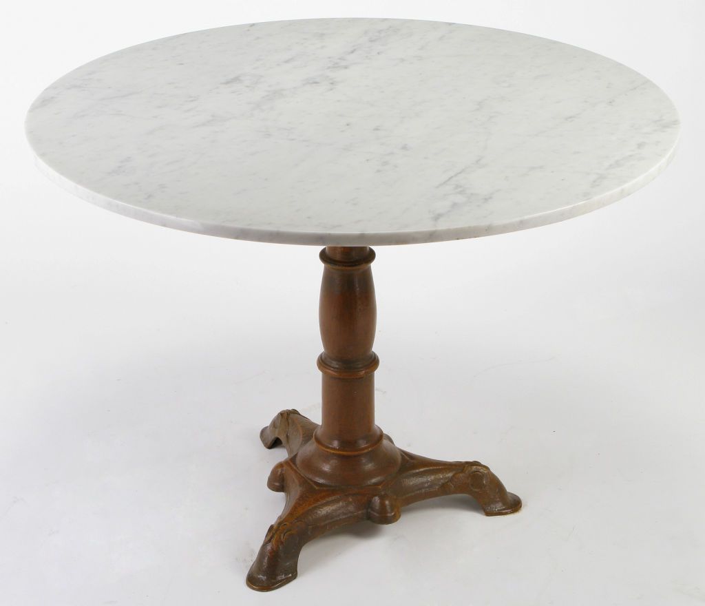Reclaimed Teak And Cast Iron Round Dining Tables Within Most Recent Traditional Round Carrera White Marble And Cast Iron (View 13 of 15)