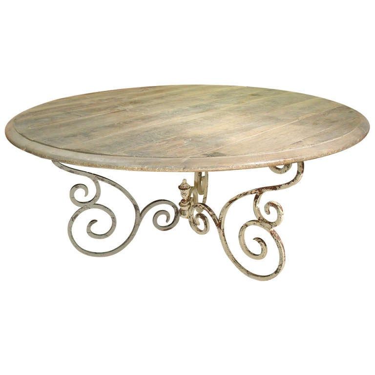 Round Antique Wood And Iron Dining Table From France At In Latest Reclaimed Teak And Cast Iron Round Dining Tables (View 11 of 15)