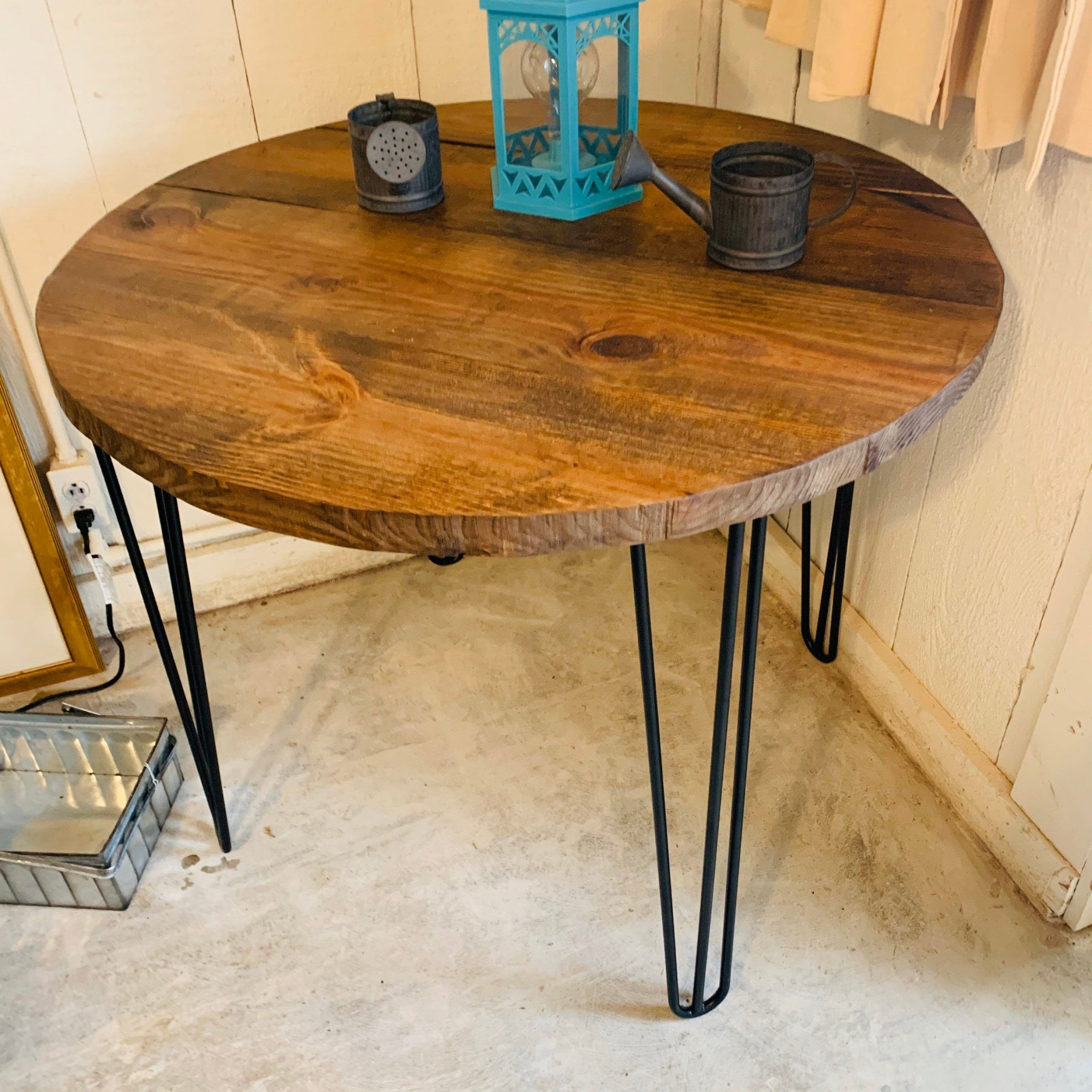 Round Hairpin Leg Dining Tables Pertaining To 2020 Small Farmhouse Nook Dining Table, Industrial Style (View 5 of 15)