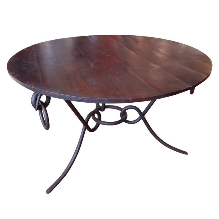 Round Rustic Wood Dining Table On Iron Base At 1stdibs Regarding Most Current Reclaimed Teak And Cast Iron Round Dining Tables (View 4 of 15)