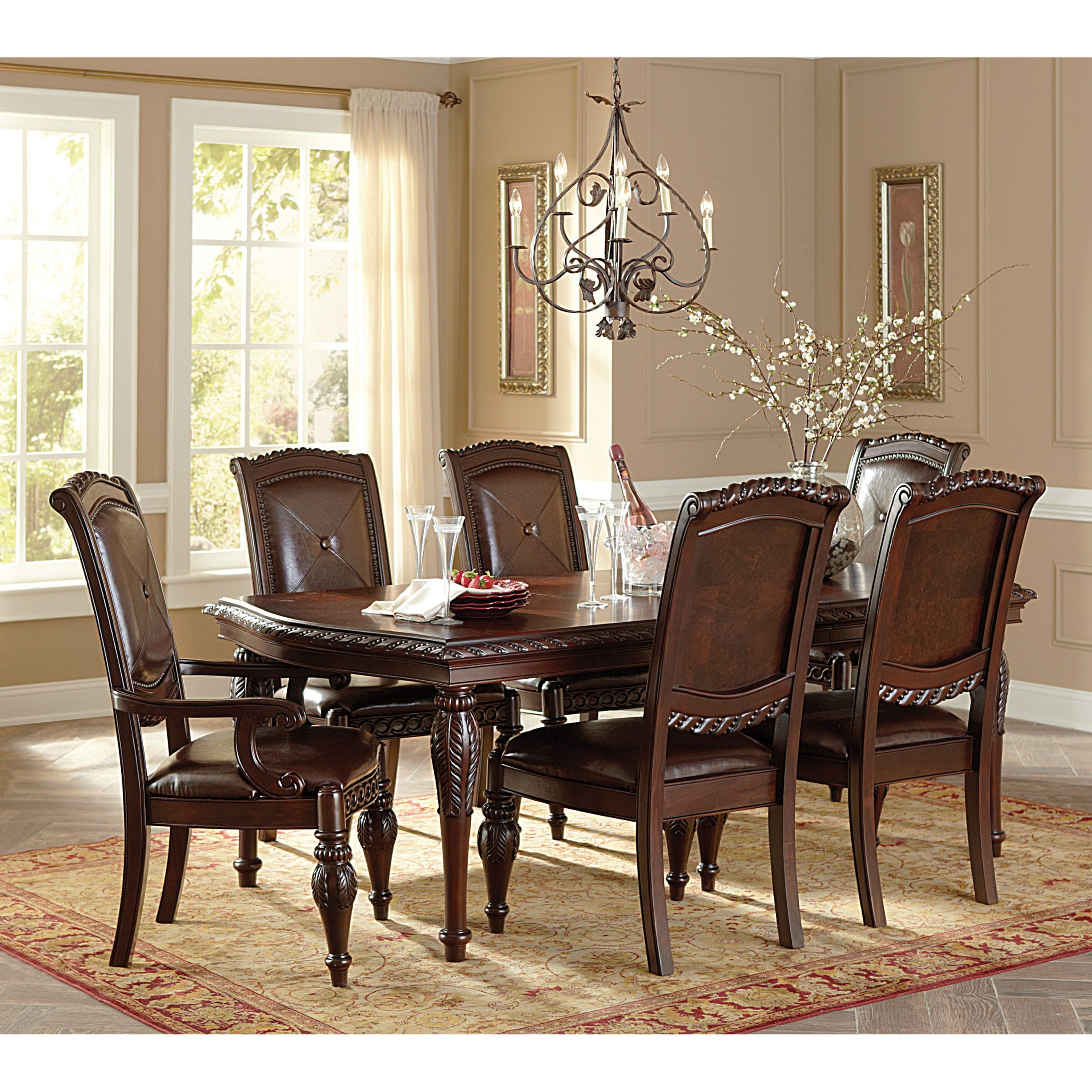 Silver Dining Tables Intended For Famous Steve Silver Antoinette 7 Piece Dining Table Set – Cherry (View 7 of 15)