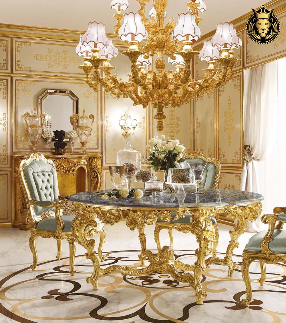 Trendy Gold Dining Tables Within Gold Leaf Gilding Luxury Dining Table – Royalzig (View 8 of 15)