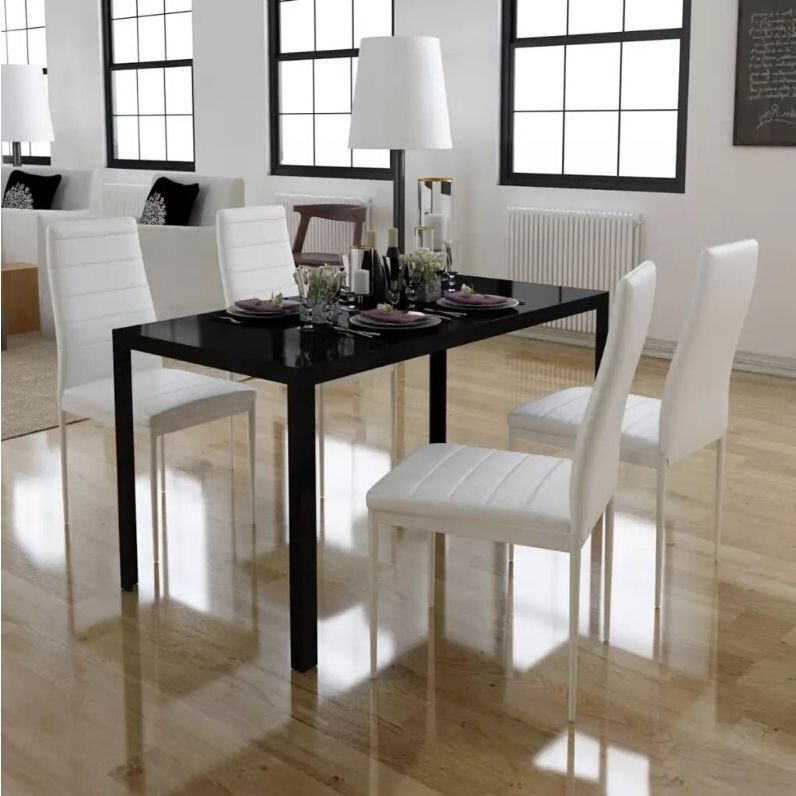 Vidaxl 5 Pcs Dining Table Set Black And White Tempered In Well Liked White And Black Dining Tables (View 10 of 15)