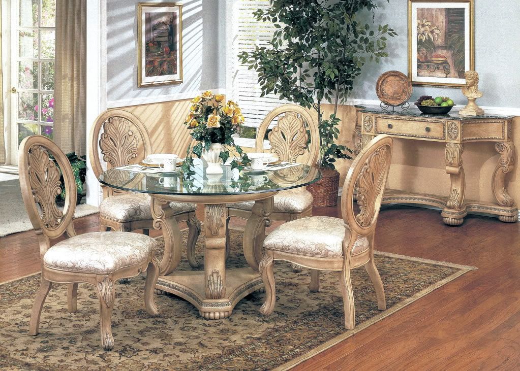 Well Known Vintage Brown Round Dining Tables Throughout Emily Formal Dining Furniture Round Glass Top Table (View 1 of 15)