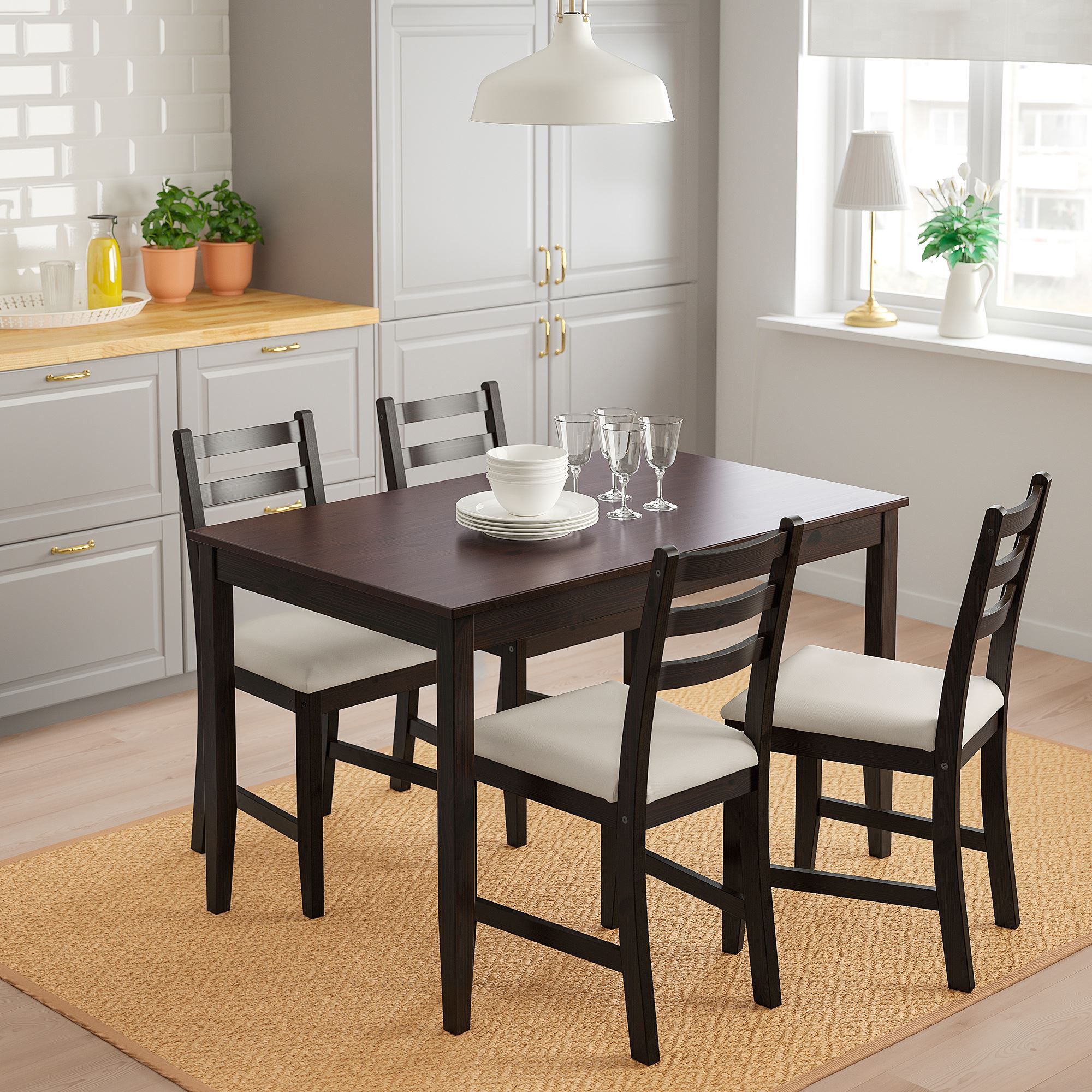 Well Liked Lerhamn, Dining Table And Chairs, Black Brown/vittaryd Beige With Brown Dining Tables (View 3 of 15)