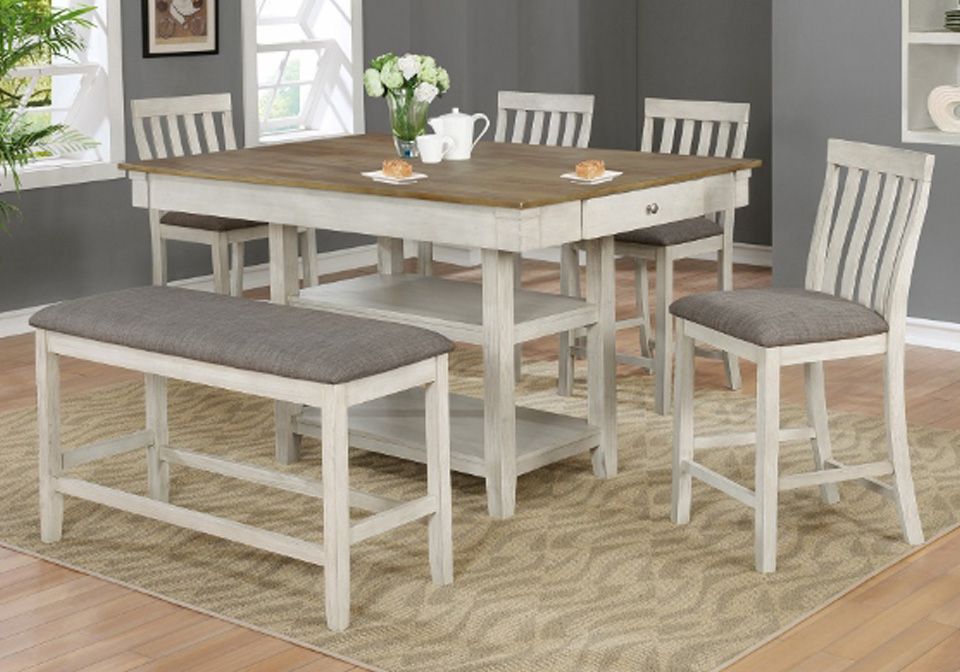 White Counter Height Dining Tables Intended For 2020 Nina White Counter Height Dining Room Table 6pc (View 7 of 15)