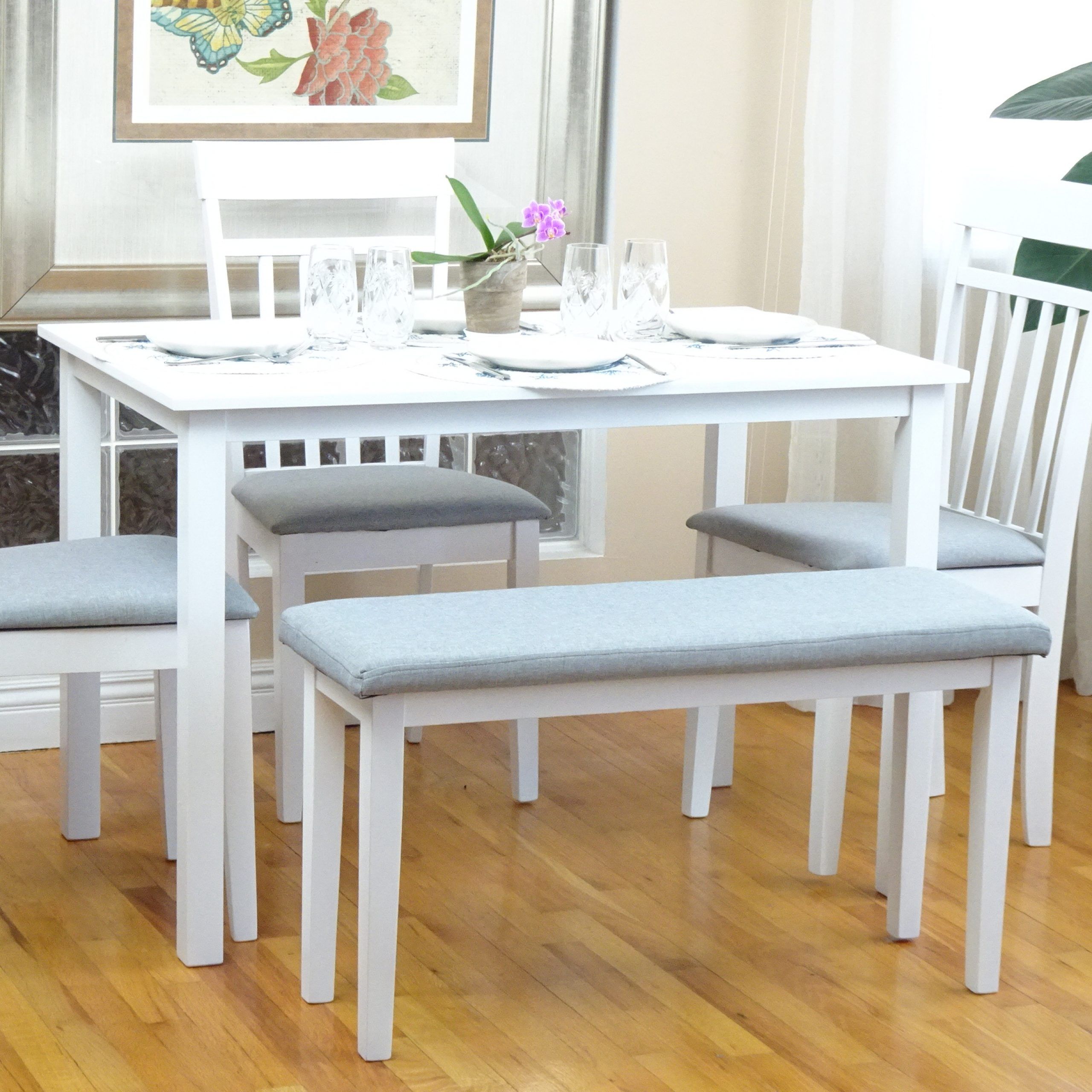 White Rectangular Dining Tables Regarding Famous 5 Pc Dining Kitchen Set Of Rectangular Table And 3 Chairs (View 13 of 15)