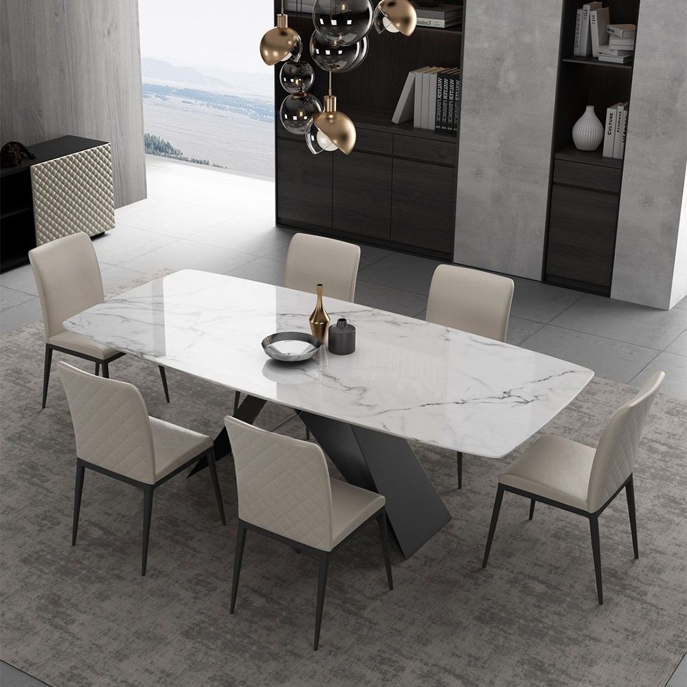 White Rectangular Dining Tables Regarding Well Known Stylish 71" Rectangular White Faux Marble Dining Table (View 5 of 15)