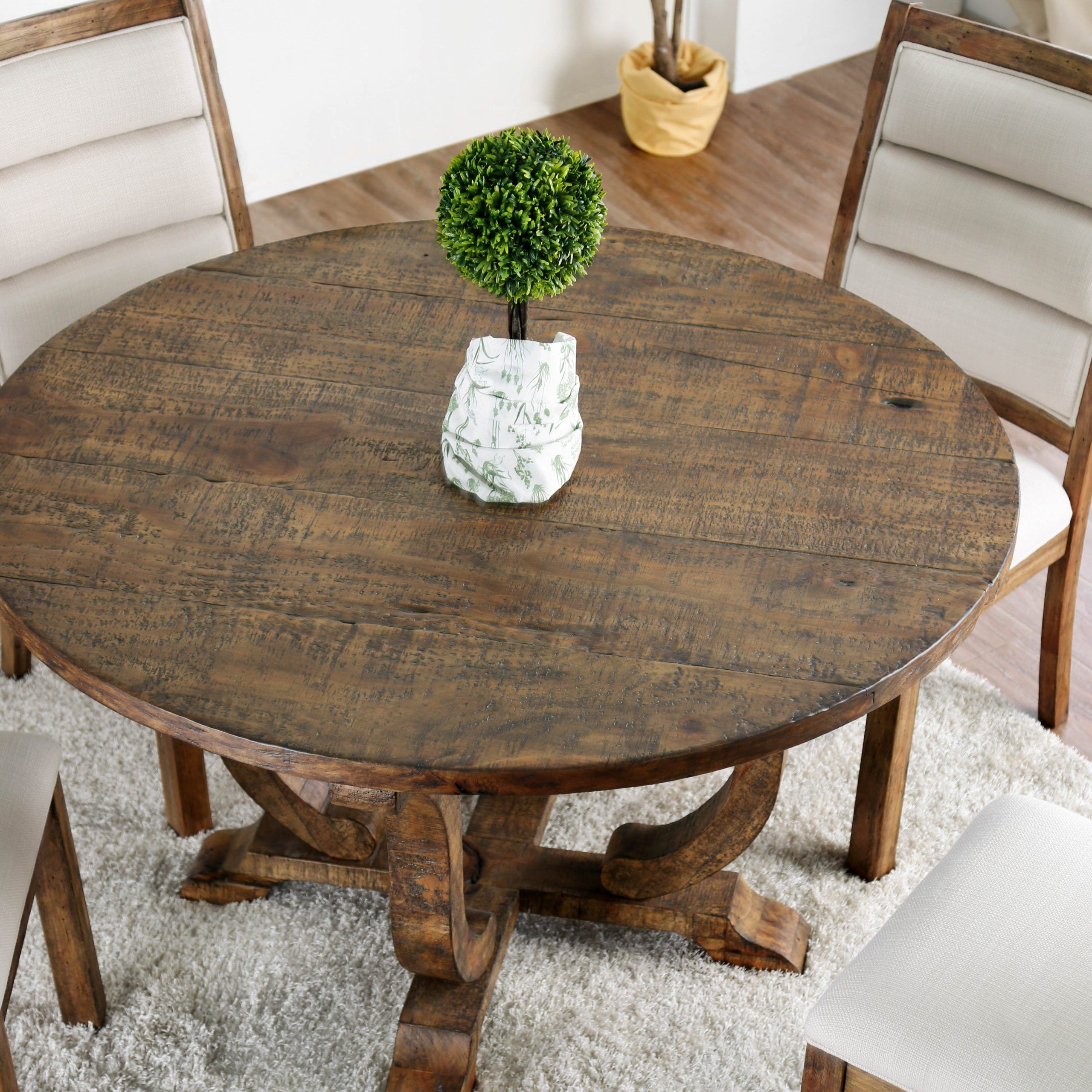 Widely Used Furniture Of America Wenslow 5 Piece Rustic Antique Oak Regarding Vintage Brown 48 Inch Round Dining Tables (View 10 of 15)