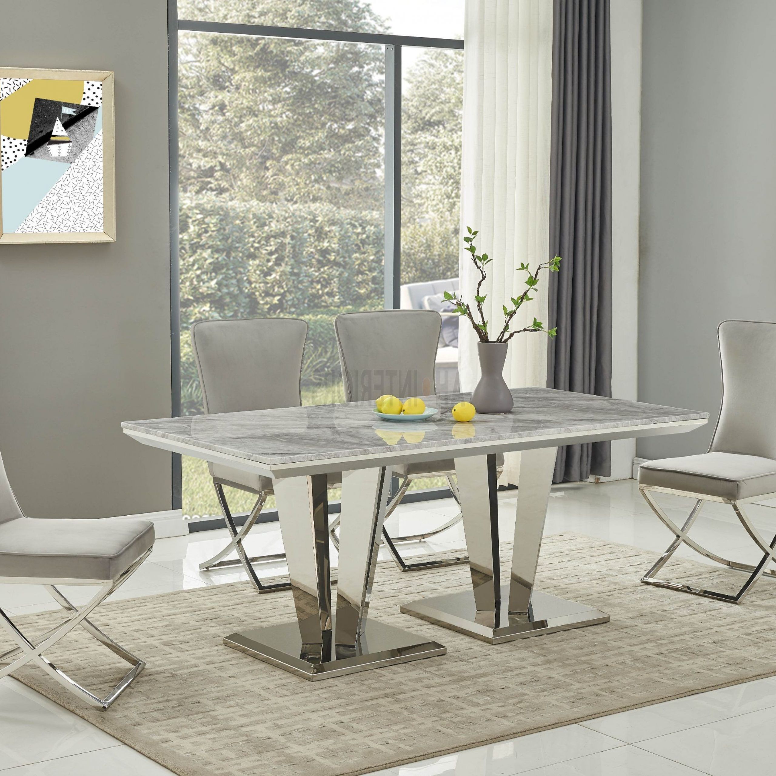 Widely Used Gray Dining Tables With Regard To Kingston Grey Marble Top Dining Table With Aries Dining (View 1 of 15)