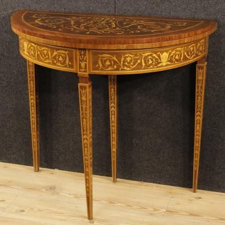 1450€ Italian Inlaid Demilune Console Table In Louis Xvi For Most Up To Date Vintage Coal Console Tables (View 1 of 15)