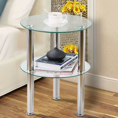 2 Tier Modern Clear Small Round Glass Sofa Side End Coffee Inside 2019 Polished Chrome Round Console Tables (View 11 of 15)