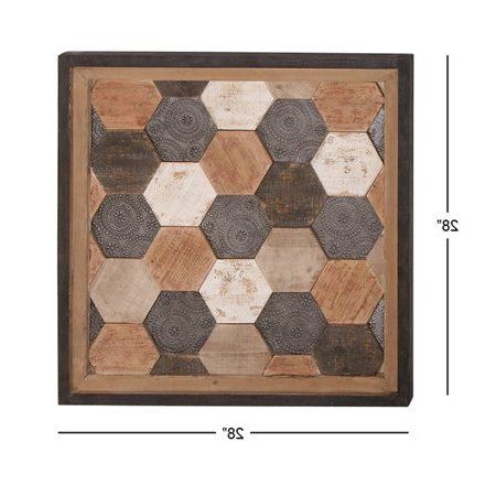 2017 Decmode Rustic 28 X 28 Inch Wood And Metal Framed Hexagon Pertaining To Hexagons Wall Art (View 9 of 15)