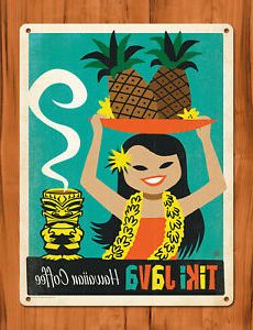 2017 Hawaii Wall Art Regarding Tin Sign "Tiki Java" Coffee Pineapple Hawaiian Wall Decor (View 12 of 15)