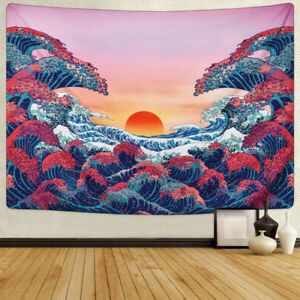 2017 Sunset Wall Art Pertaining To Japanese Art Tapestry Ocean Waves Sunset Wall Hanging (View 12 of 15)