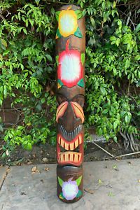 2017 Tribal Hawaiian Flower Tiki Wood Mask Patio Tropical Bar Intended For Tropical Wood Wall Art (View 15 of 15)