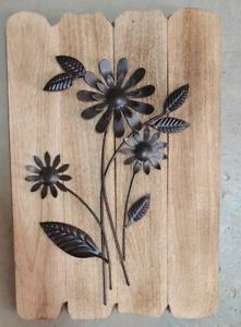 2018 Metal Wall Art Hanging Decor Metal Flower Bouquet On Wood With Regard To Landscape Wood Wall Art (View 15 of 15)