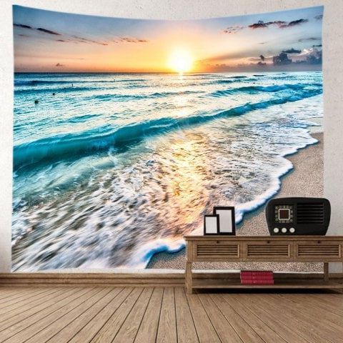 2018 Sunrise Beach Waves Print Tapestry Wall Hanging Art Within Wave Wall Art (View 7 of 15)