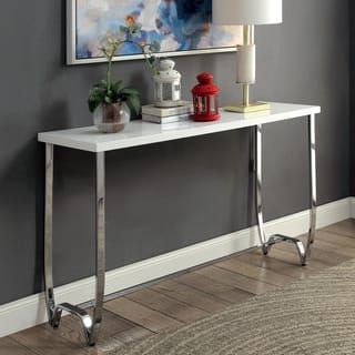 2019 Furniture Of America Lenar Contemporary White Curvy Metal Pertaining To Gloss White Steel Console Tables (View 12 of 15)