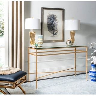 2019 Geometric Glass Top Gold Console Tables With Safavieh Lucille Gold/ Tempered Glass Top Console – 63" X (View 8 of 15)