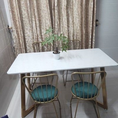 2019 Homary 63 Inches Dining Table Faux Marble Top Gold Metal Regarding Faux White Marble And Metal Console Tables (View 4 of 15)