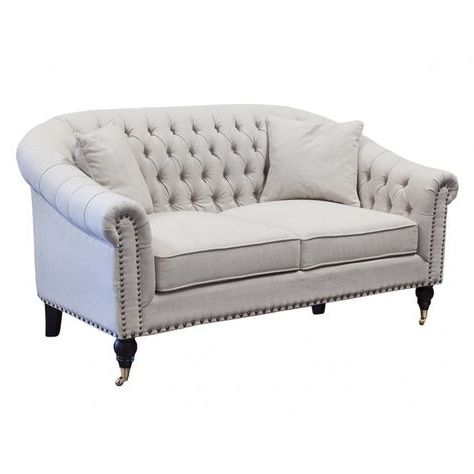 2019 Rustic Cream 3 Seater Sofa With Studs ($1,765) Liked On Regarding Ecru And Otter Console Tables (View 3 of 15)
