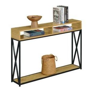 2019 Tucson Deluxe Two Tier Console Table In Light Oak Wood And Throughout Black Metal Console Tables (View 11 of 15)