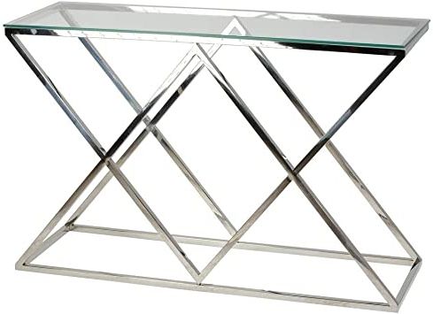 2020 Amazon: Contemporary Glass Console Table Silver Modern Intended For Silver Leaf Rectangle Console Tables (View 4 of 15)