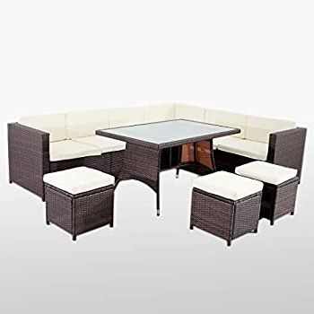 2020 Black And Tan Rattan Console Tables Pertaining To Abreo 9 Seater Rattan Corner Garden Sofa & Dining Set (View 8 of 15)