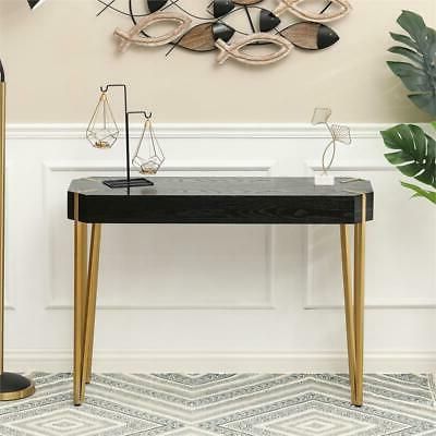 2020 Black Console Tables Inside Luxenhome Black Wood And Gold Metal Console Entryway Table (View 4 of 9)