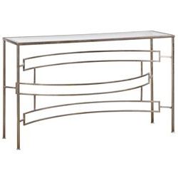 2020 Endora Hollywood Regency Silver Leaf Glass Console Table Throughout Metallic Silver Console Tables (View 14 of 15)