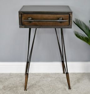 2020 Industrial Vintage Bedside Cabinet 1 Drawer Metal Side Inside Antique Silver Metal Console Tables (View 2 of 15)