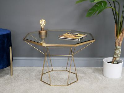 2020 Octagon Console Tables With Antique Gold Octagonal Metal & Glass Side End Lamp Coffee (View 8 of 15)