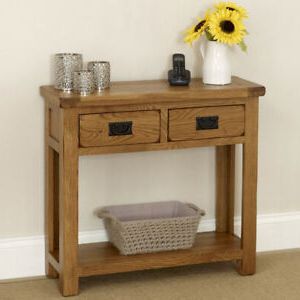 2020 Rustic Oak 2 Drawer Hall Console Table – Telephone Hallway Intended For Rustic Oak And Black Console Tables (View 9 of 15)