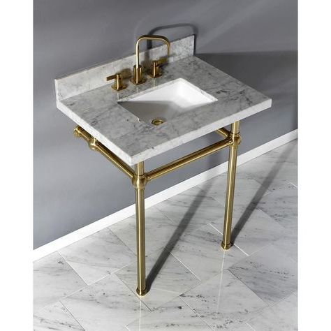 2020 Square Black And Brushed Gold Console Tables Intended For Kingston Brass Square Sink Washstand 30 In (View 12 of 15)