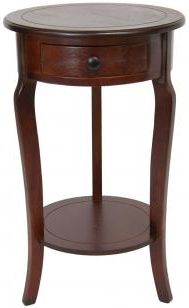 26" Classic Round End Table W/ Drawer Regarding Latest Metal Legs And Oak Top Round Console Tables (View 11 of 15)