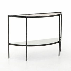 45" L Demilune Console Table White Marble Smoked Grey With Most Recent Gloss White Steel Console Tables (View 3 of 15)