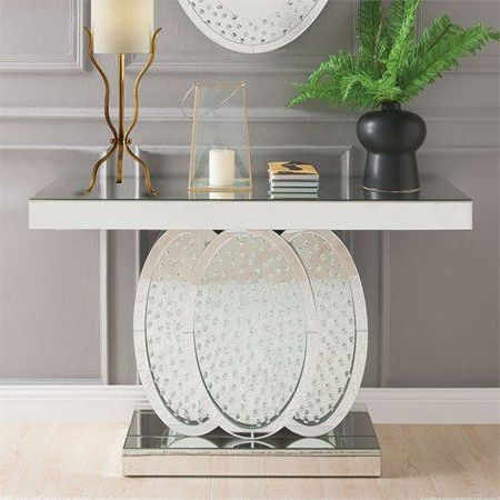 Acme Nysa Console Table In Mirrored And Faux Crystals In Current Glass And Gold Oval Console Tables (View 14 of 15)