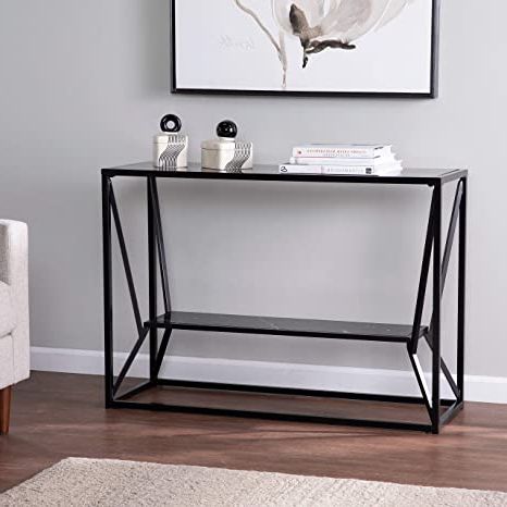 Amazon: Ukn Contemporary Black Metal Console Table Within 2019 Rectangular Glass Top Console Tables (View 13 of 15)