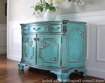 Antique Blue Gold Console Tables Throughout Favorite Vintage Hand Painted French Country Cottage Chic Shabby (View 13 of 15)
