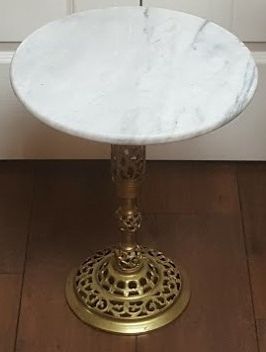 Antique Brass Round Console Tables Throughout Best And Newest Vintage End Table White Marble Round Top 1950S – Design (View 8 of 15)