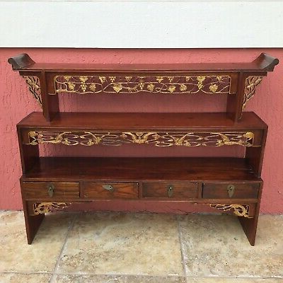 Antique Chinese Wood Hand Carved Altar Table Cabinet Throughout Well Known Walnut Wood Storage Trunk Console Tables (View 15 of 15)