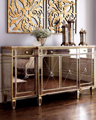 Antique Gold And Glass Console Tables In Recent Horchow Mirrored Buffet/Console – Copycatchic (View 4 of 15)