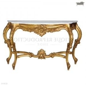 Antiqued Gold Leaf Console Tables Within Most Recent French Classic Antique Gold Console Table With White (View 9 of 15)