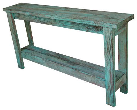 Aqua Distressed Sofa Table – Farmhouse – Console Tables For Most Recently Released Modern Farmhouse Console Tables (View 13 of 15)