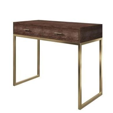 Aubrey Walnut 2 Drawer Console Table With Gold Legs Throughout Well Liked Walnut Wood And Gold Metal Console Tables (View 1 of 15)